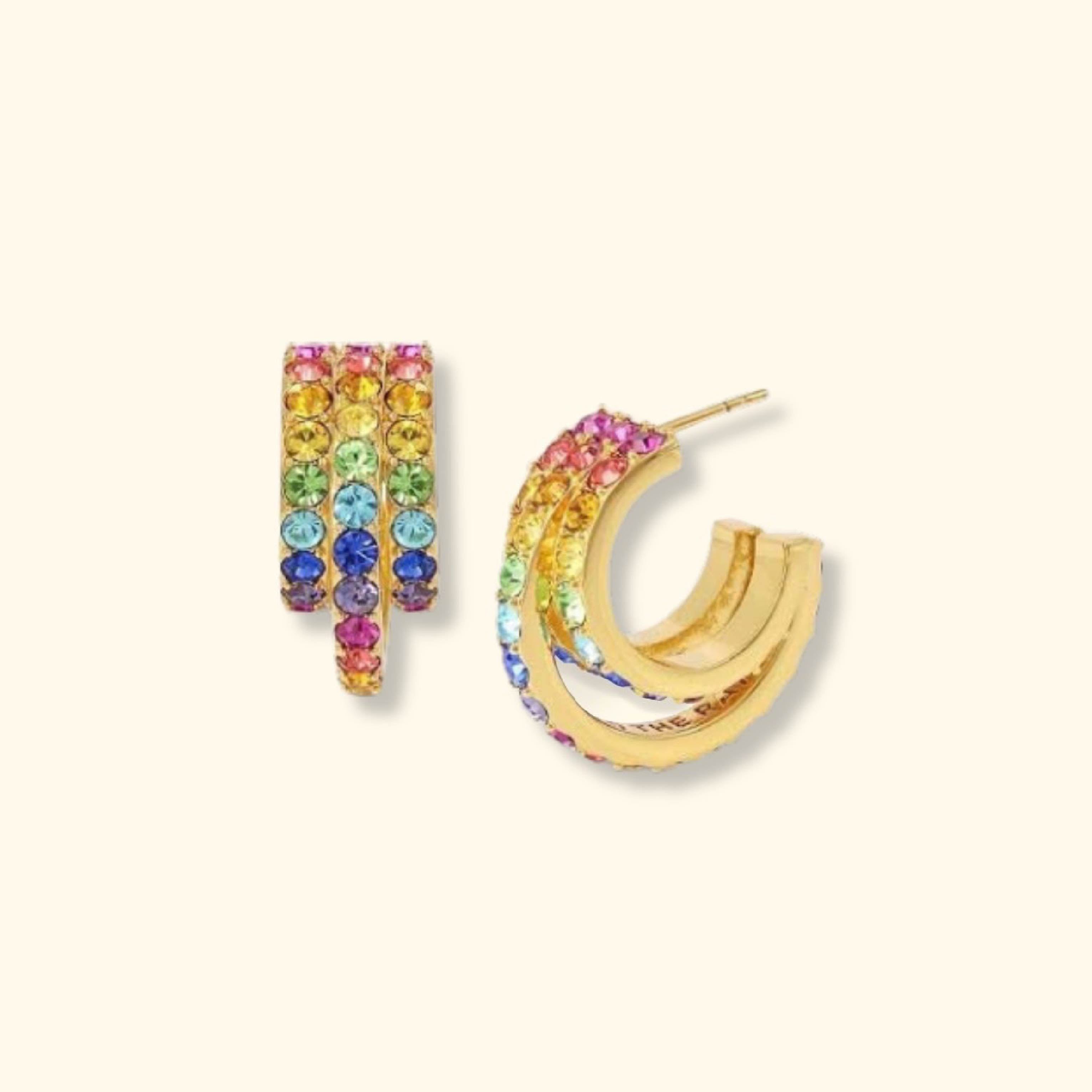 Crystal Rainbow Tripple Loop Stud Earrings