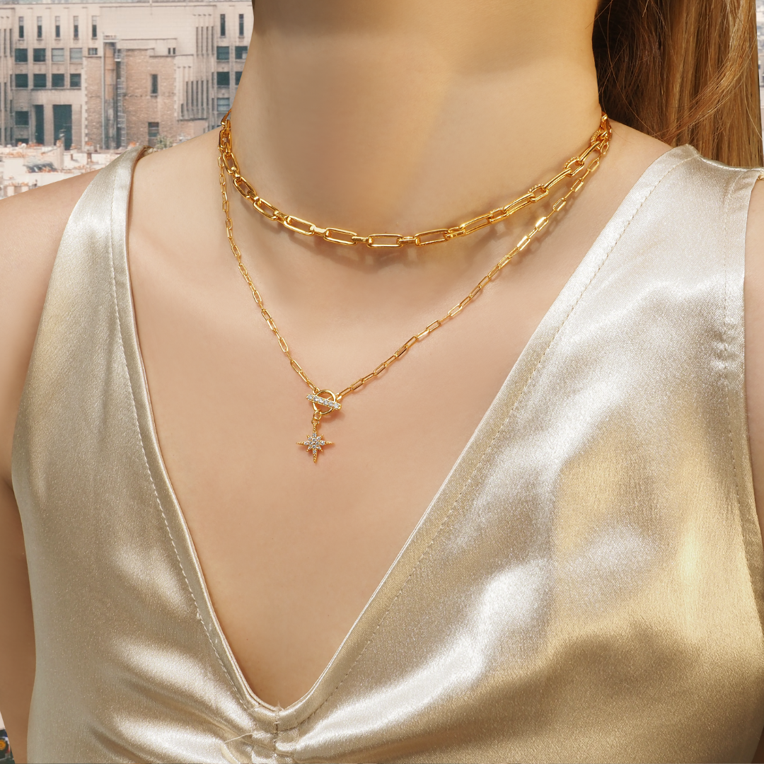 Chain Lock Crystal Starburst Necklace