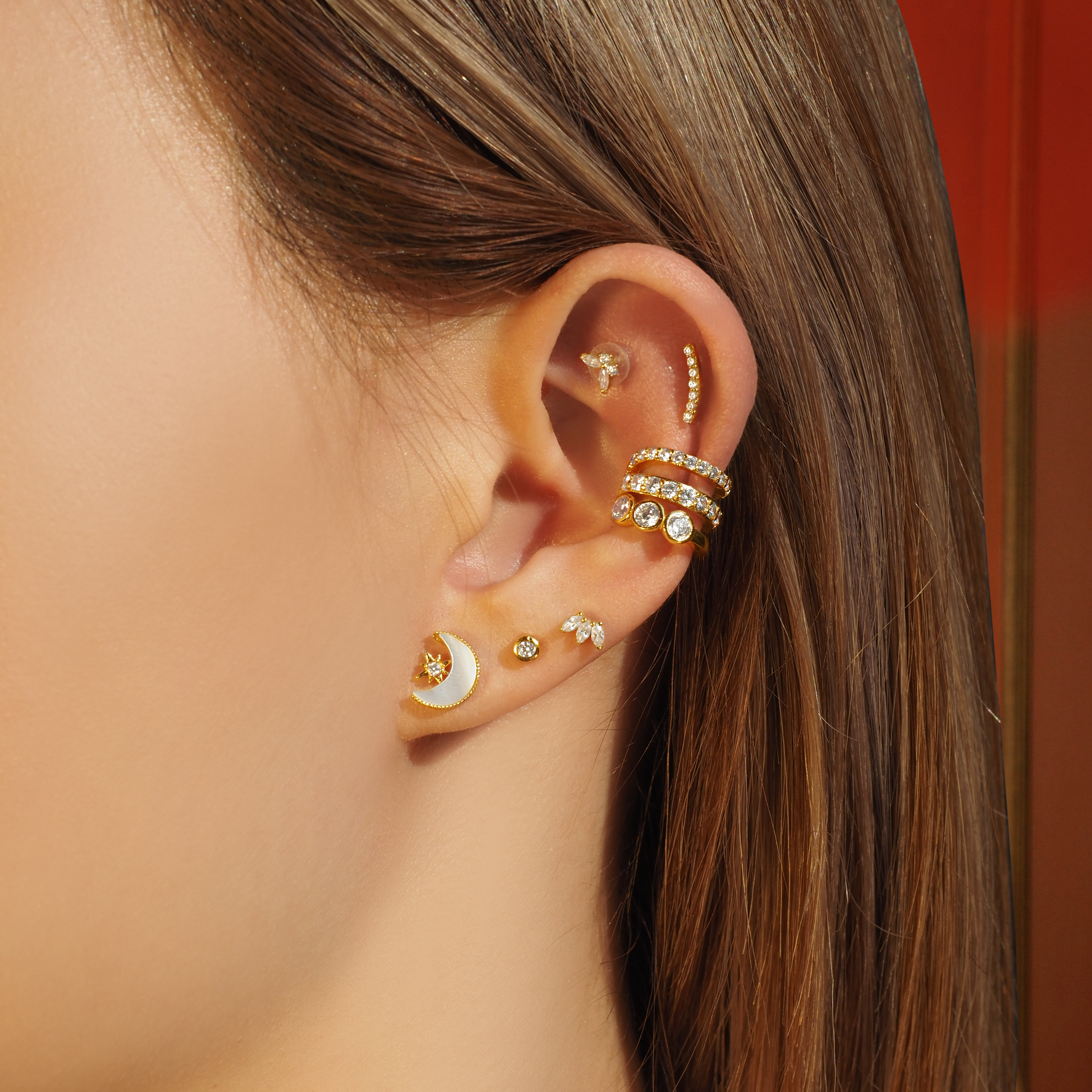 Half Moon Pearl Stud Earrings