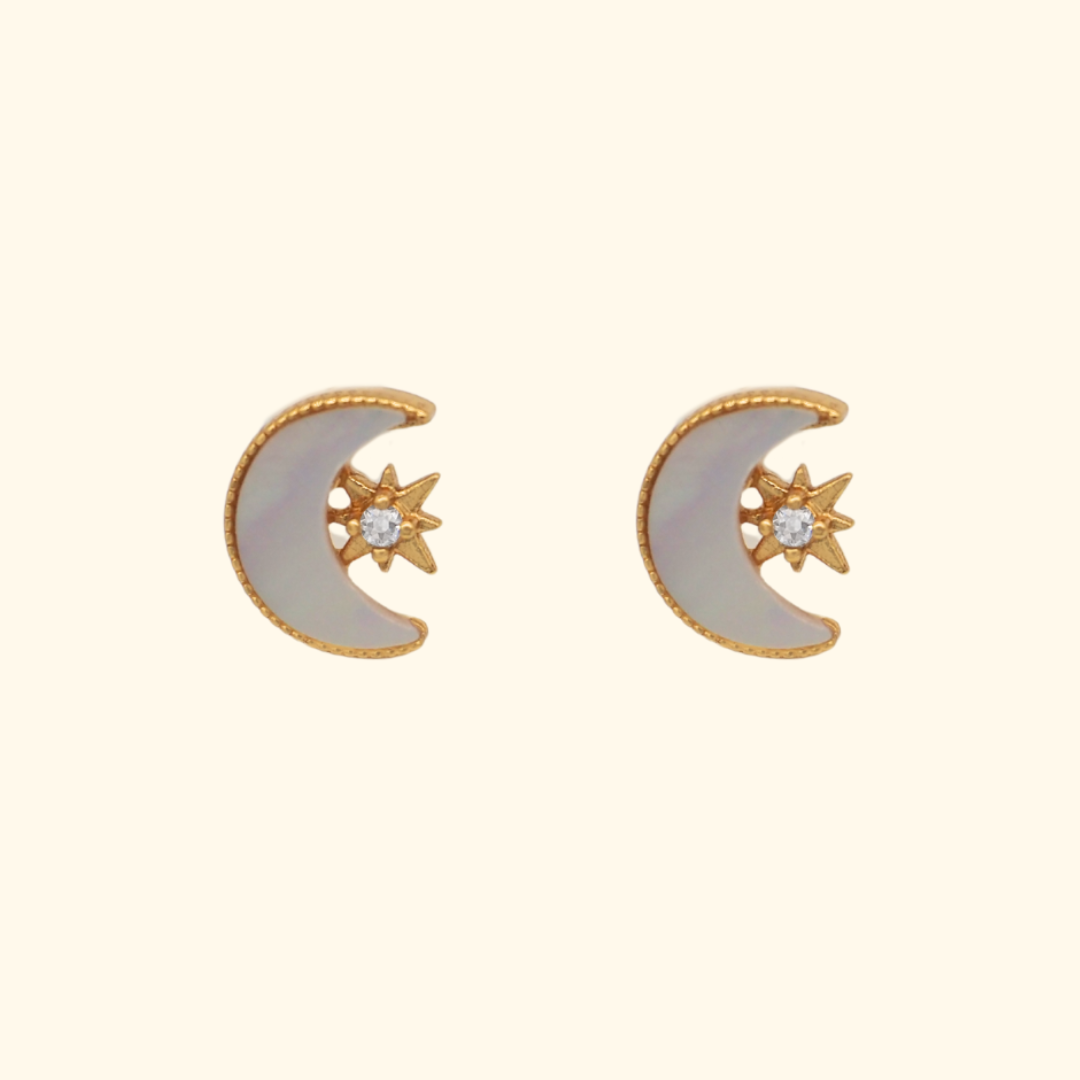 Half Moon Pearl Stud Earrings