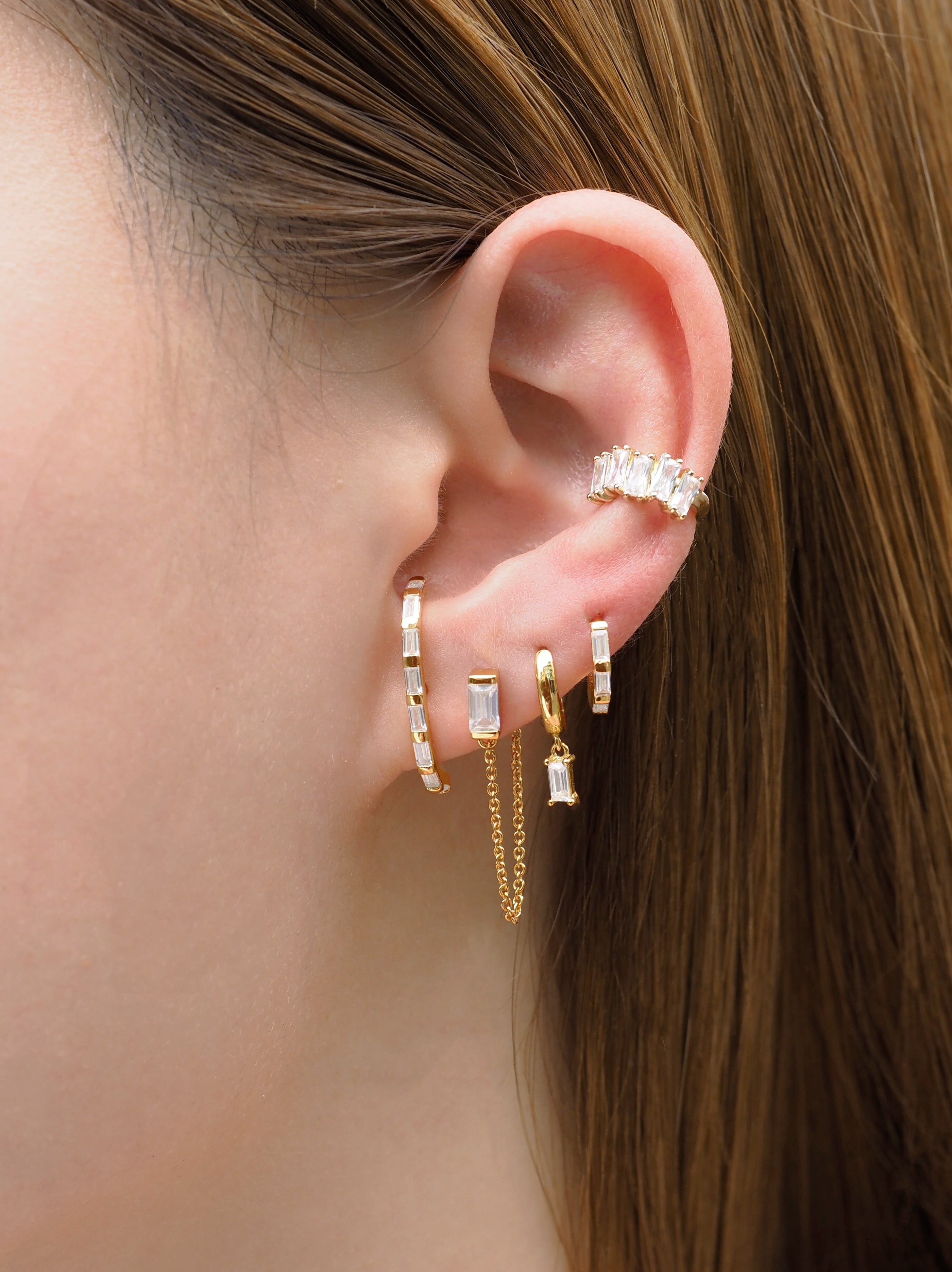 Crystal Baguette Huggie Hoop Earrings