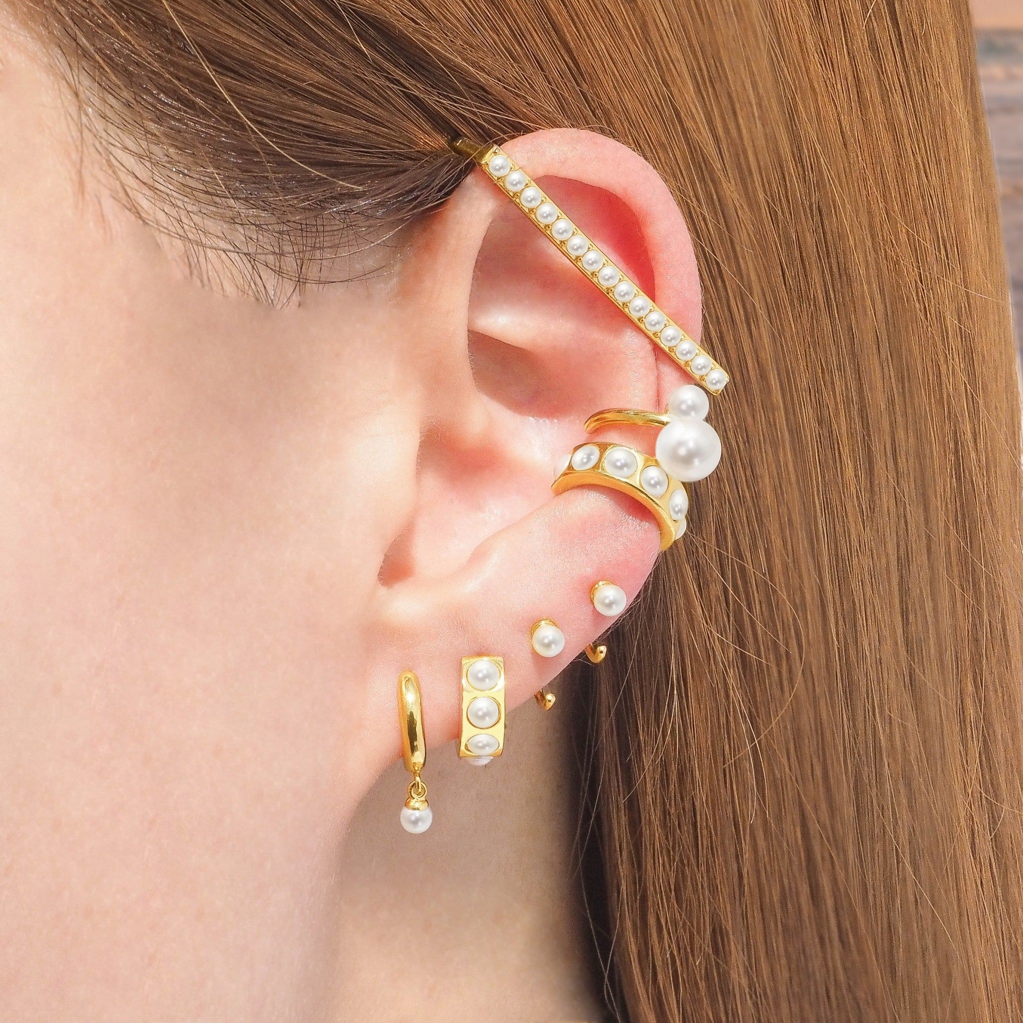 Pearl Drop Huggie Hoop Earrings