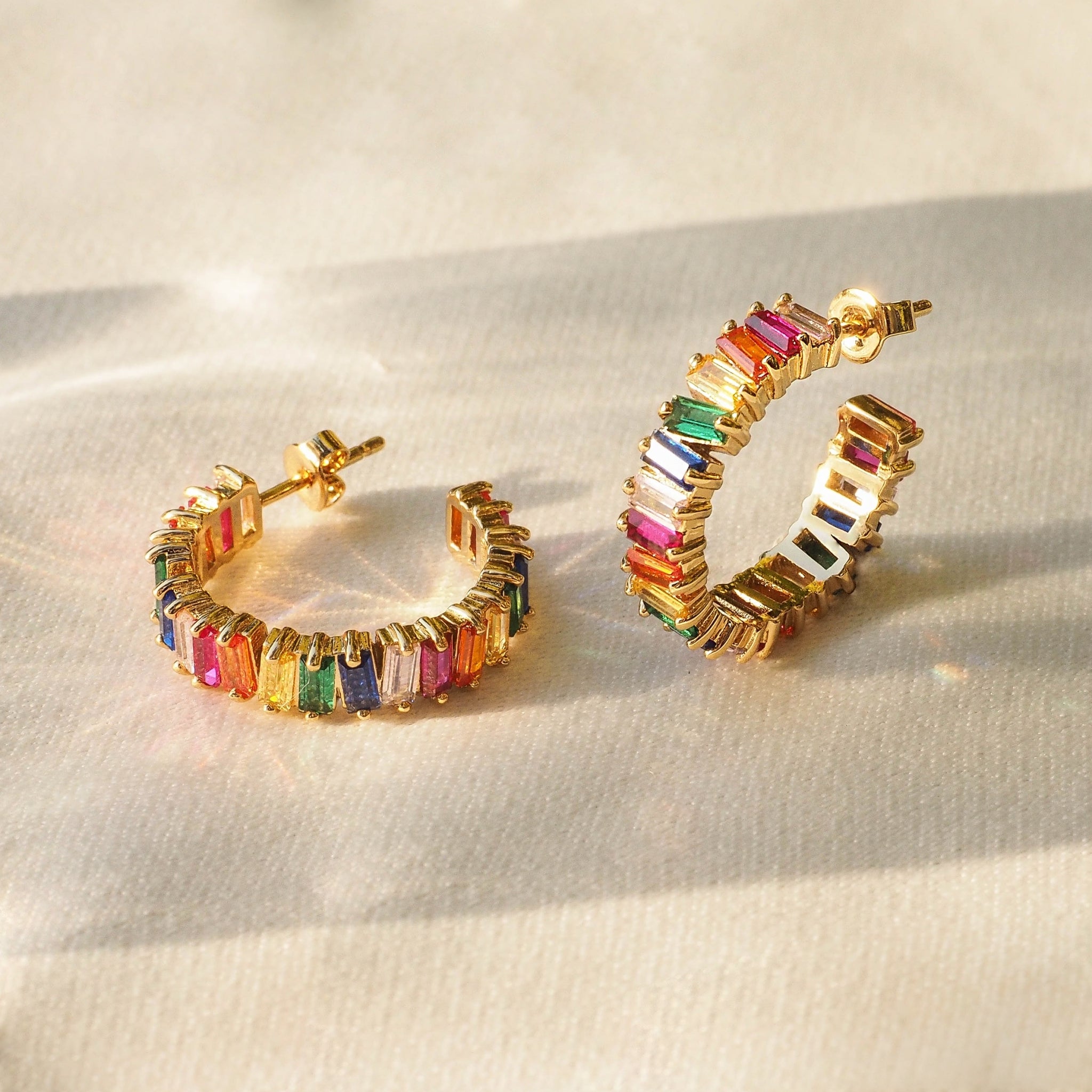 Crystal Rainbow Baguette 25 mm Hoop Earrings