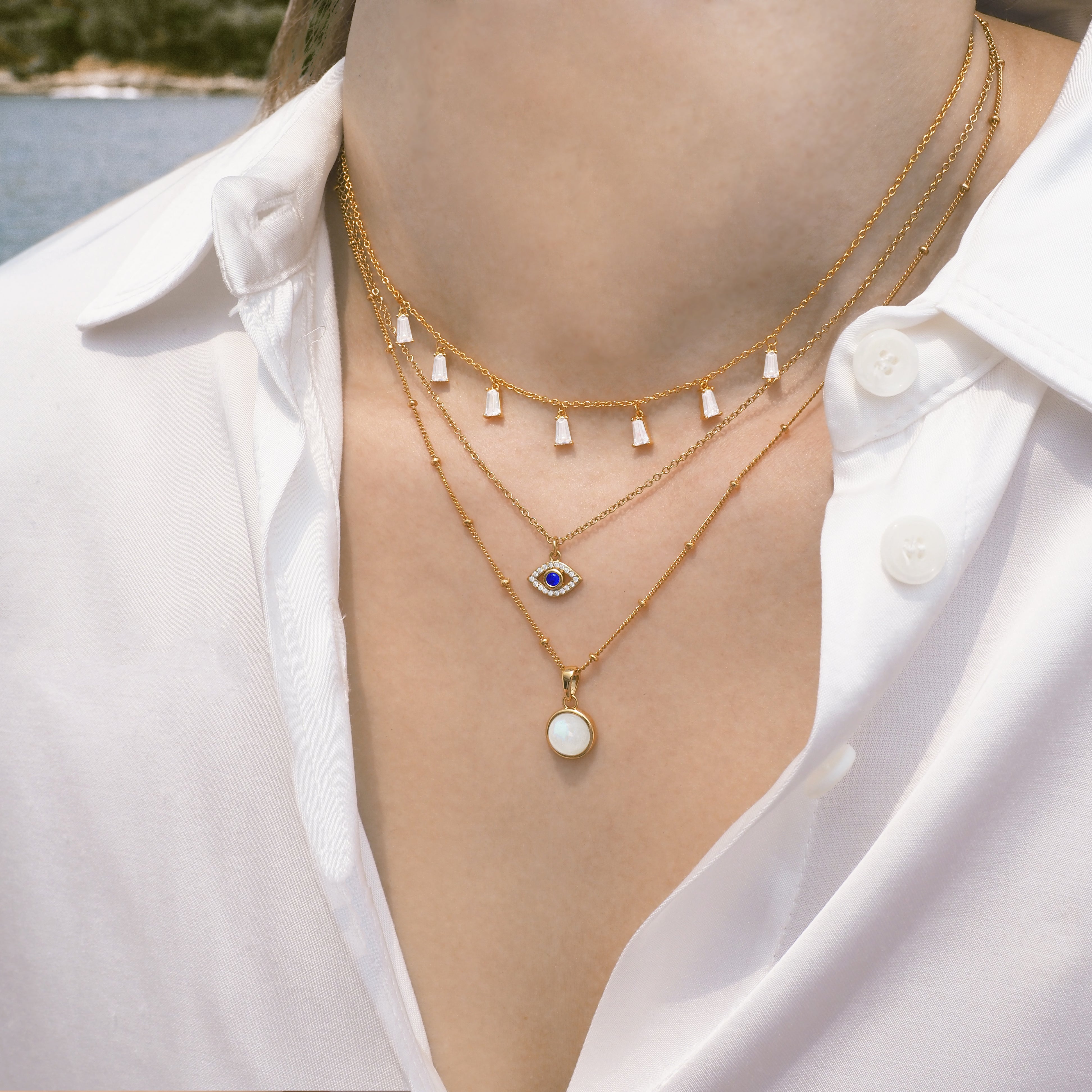 Moonstone With Bubble Chain Necklace