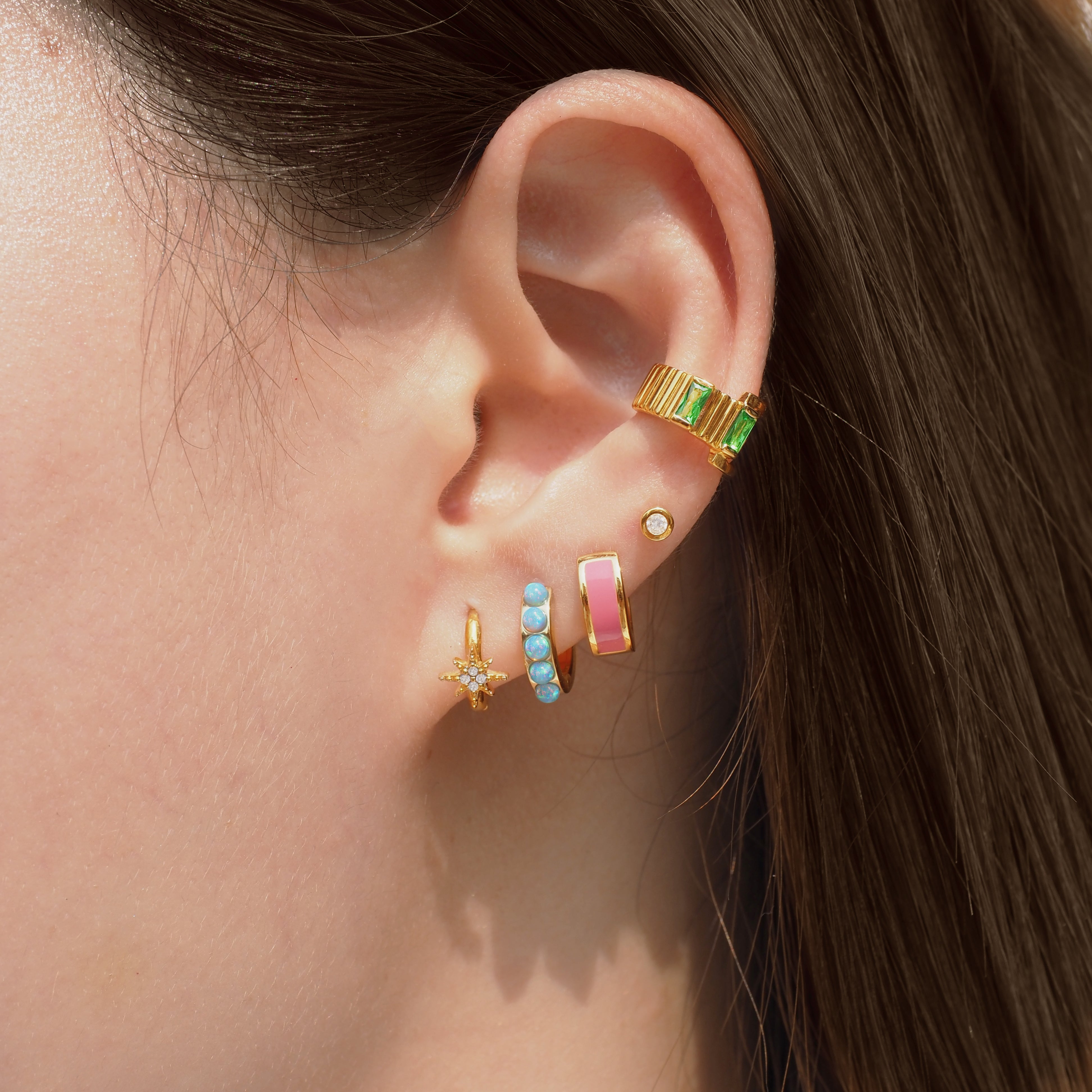 Blue Opal Huggie Hoop Earrings