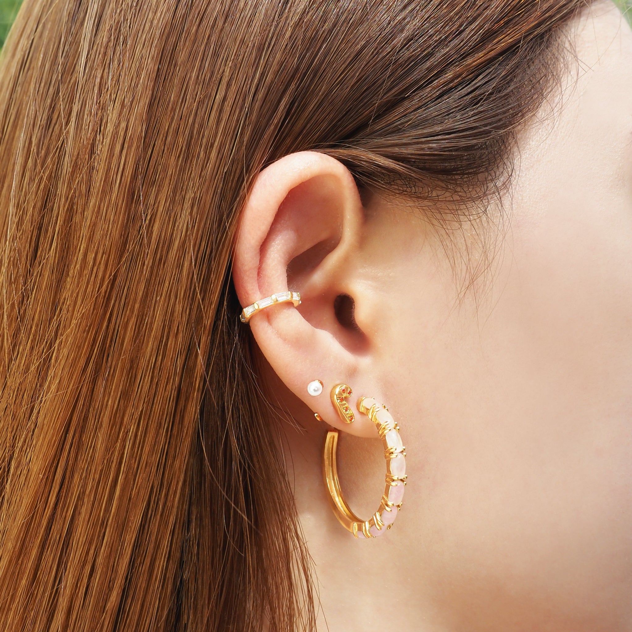 Rose Quartz Stud Hoop Earrings