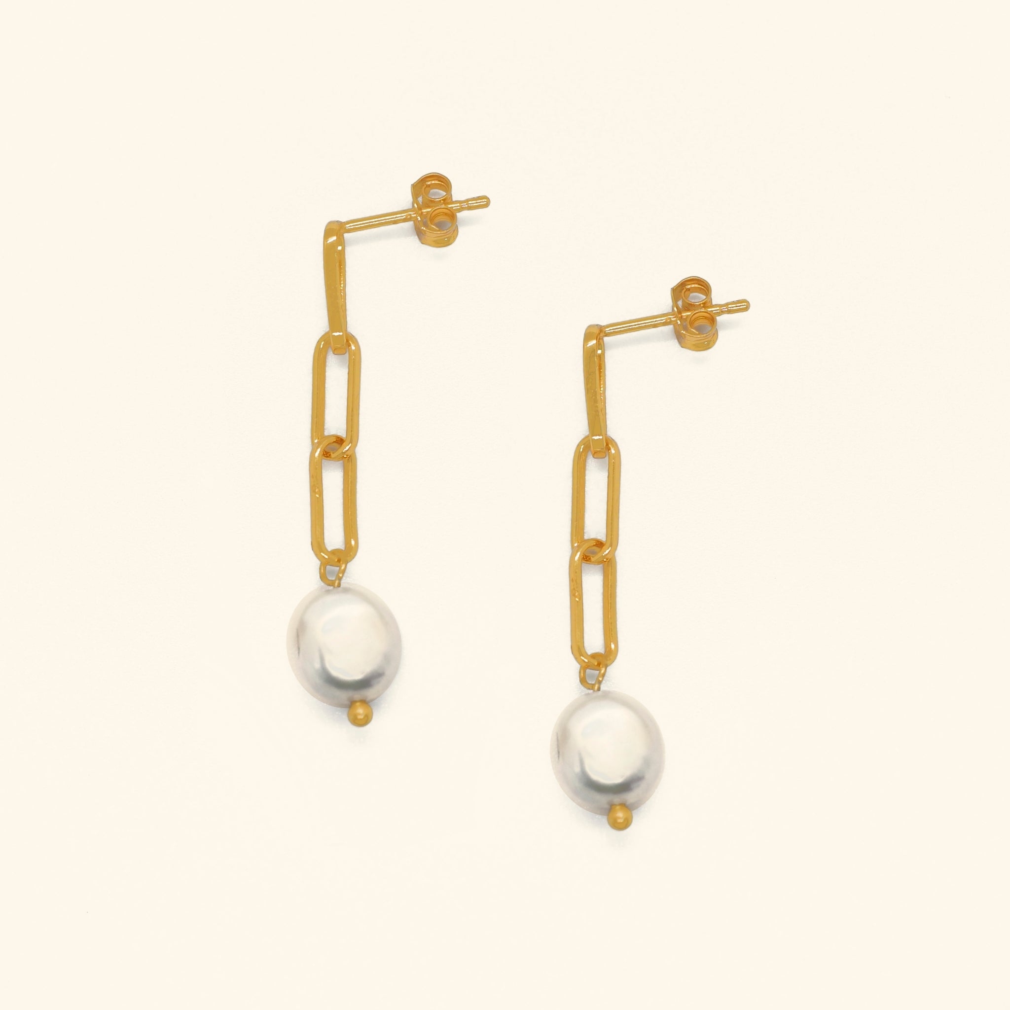 Link Chain Pearl Stud Earrings