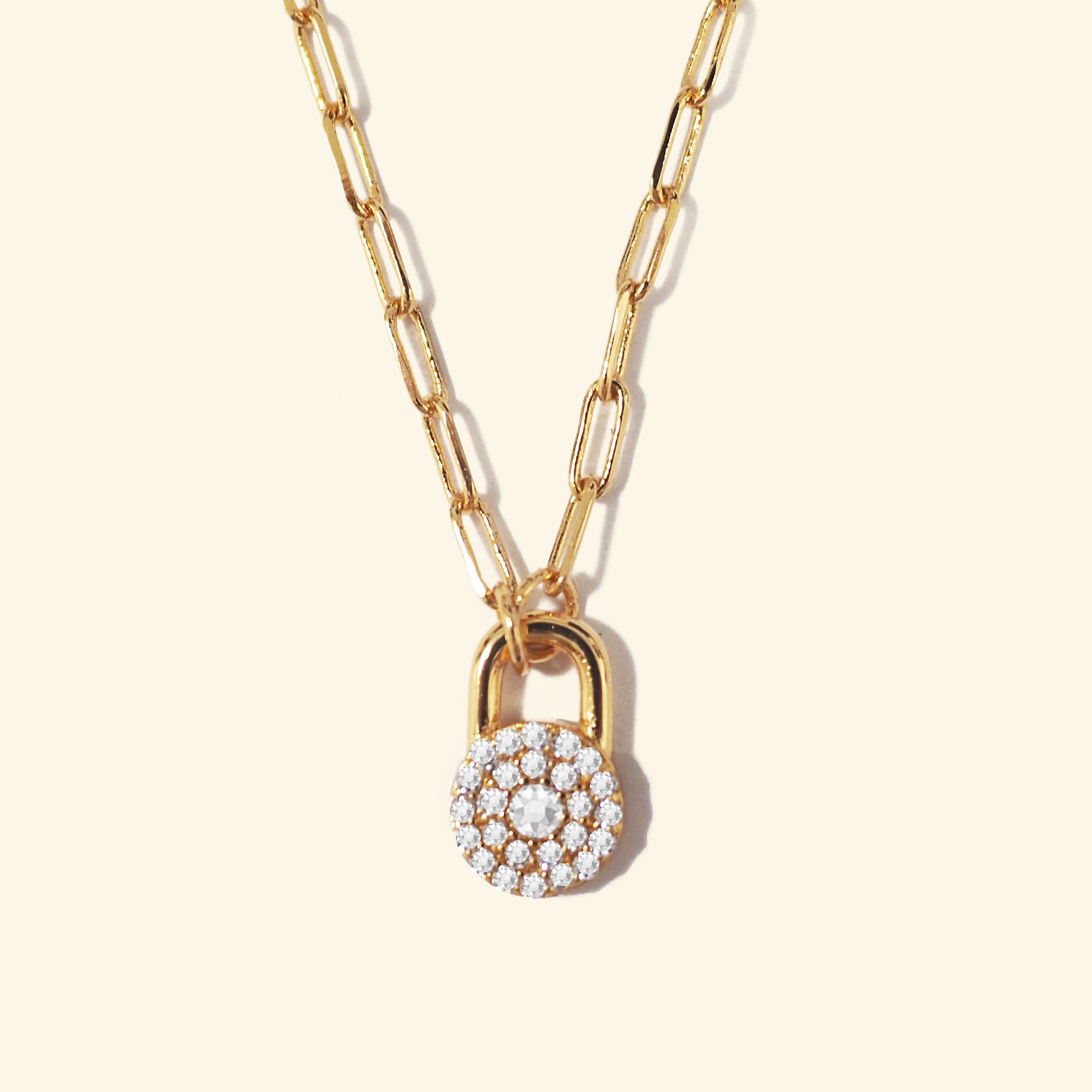 Full Crystal Circle Lock Necklace