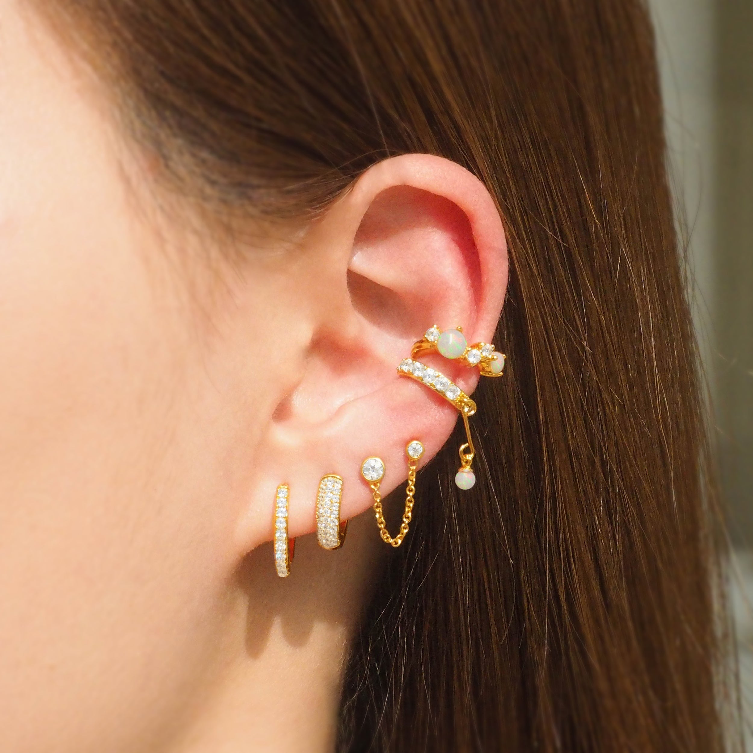 Bezel Double Chain Stud Earrings