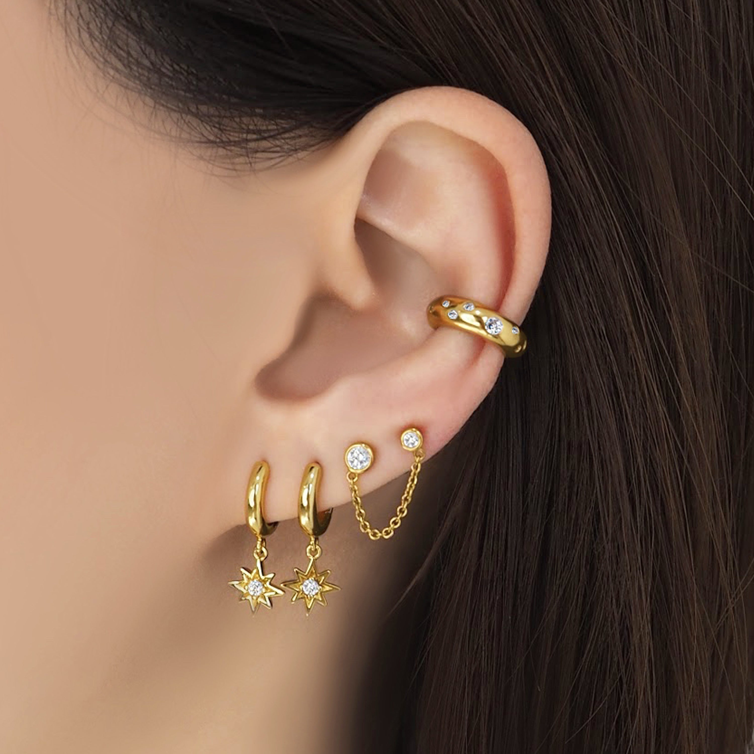 Mini Starburst Huggie Hoop Earrings