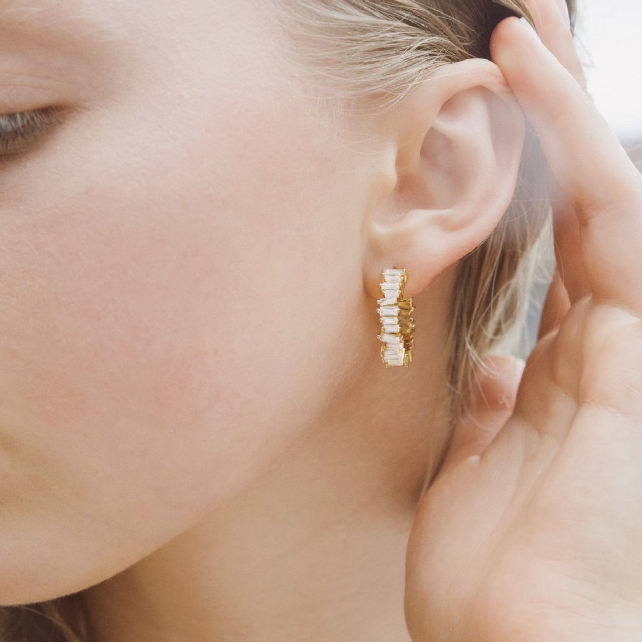 Lux Crystal Baguette Hoop Earrings