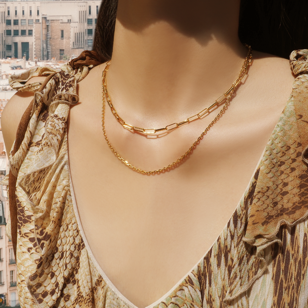 Double Layer Link Chain And Minimal Choker Necklace