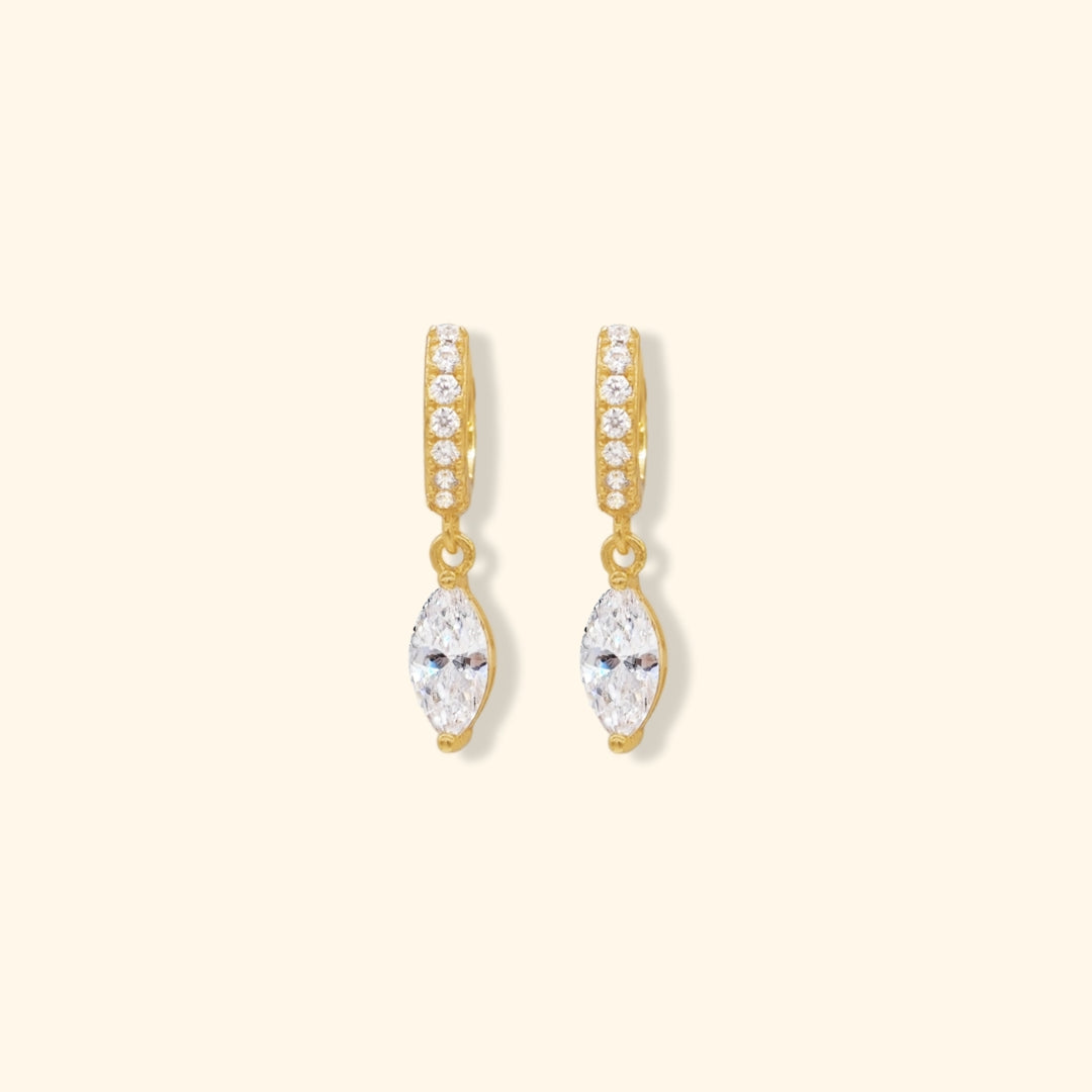 Crystal Marquise Drop Huggie Hoop Earrings