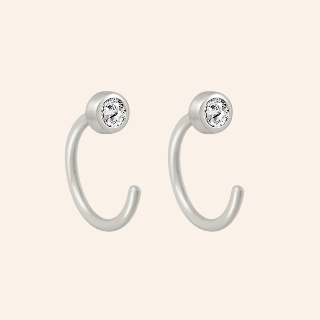 Crystal Bezel Reversible Earrings (Silver)