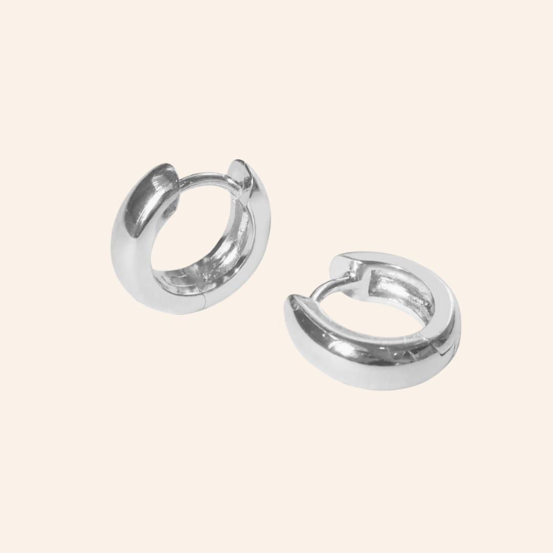 Thick Minimal Huggie Hoop Earrings (Silver)