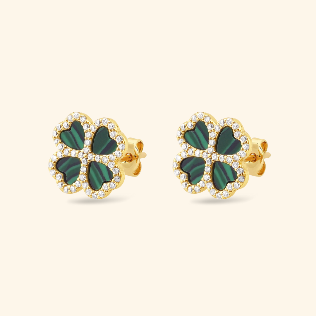 Lucky Emerald Clover Stud Earrings