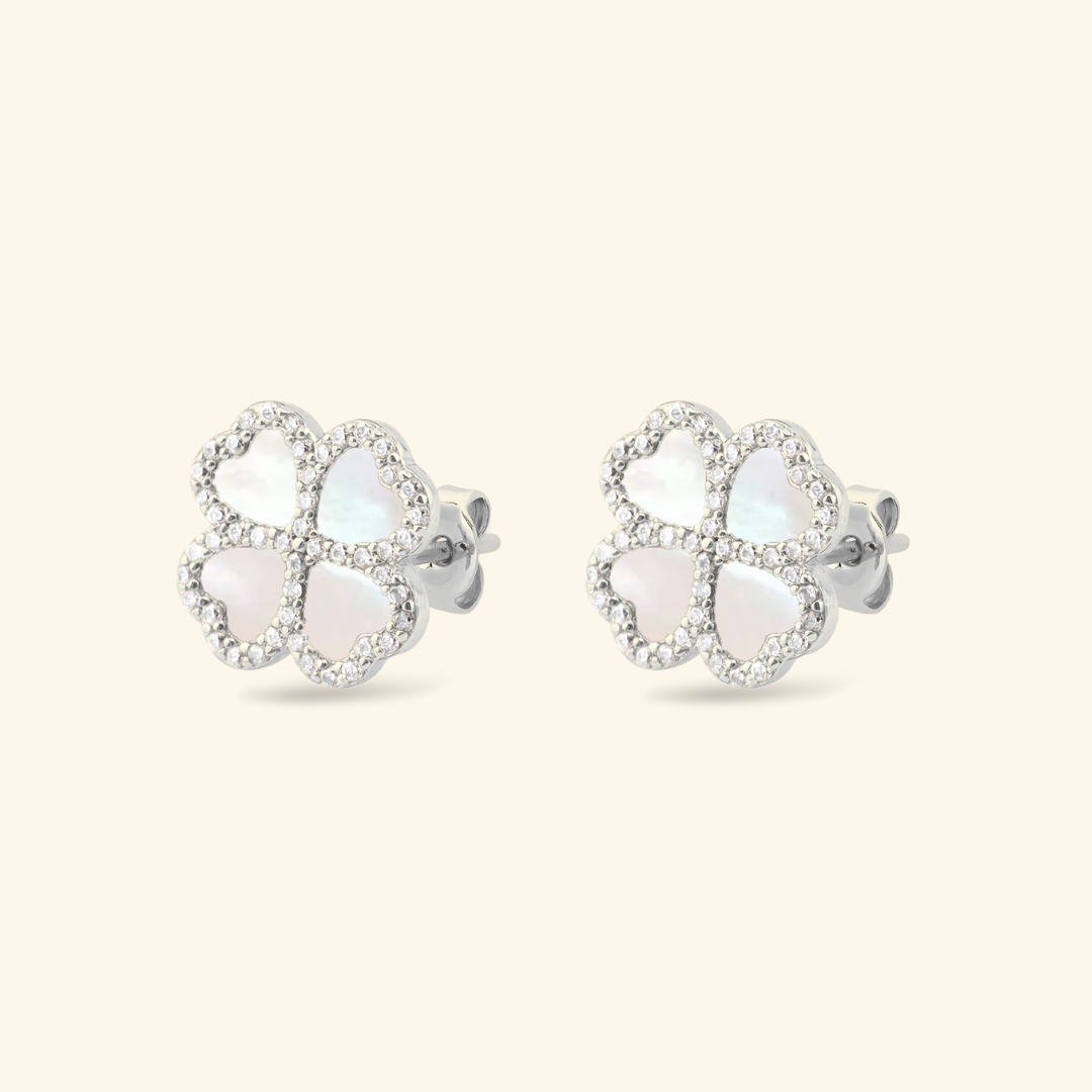 S925 Lucky Pearls Clover Stud Earrings