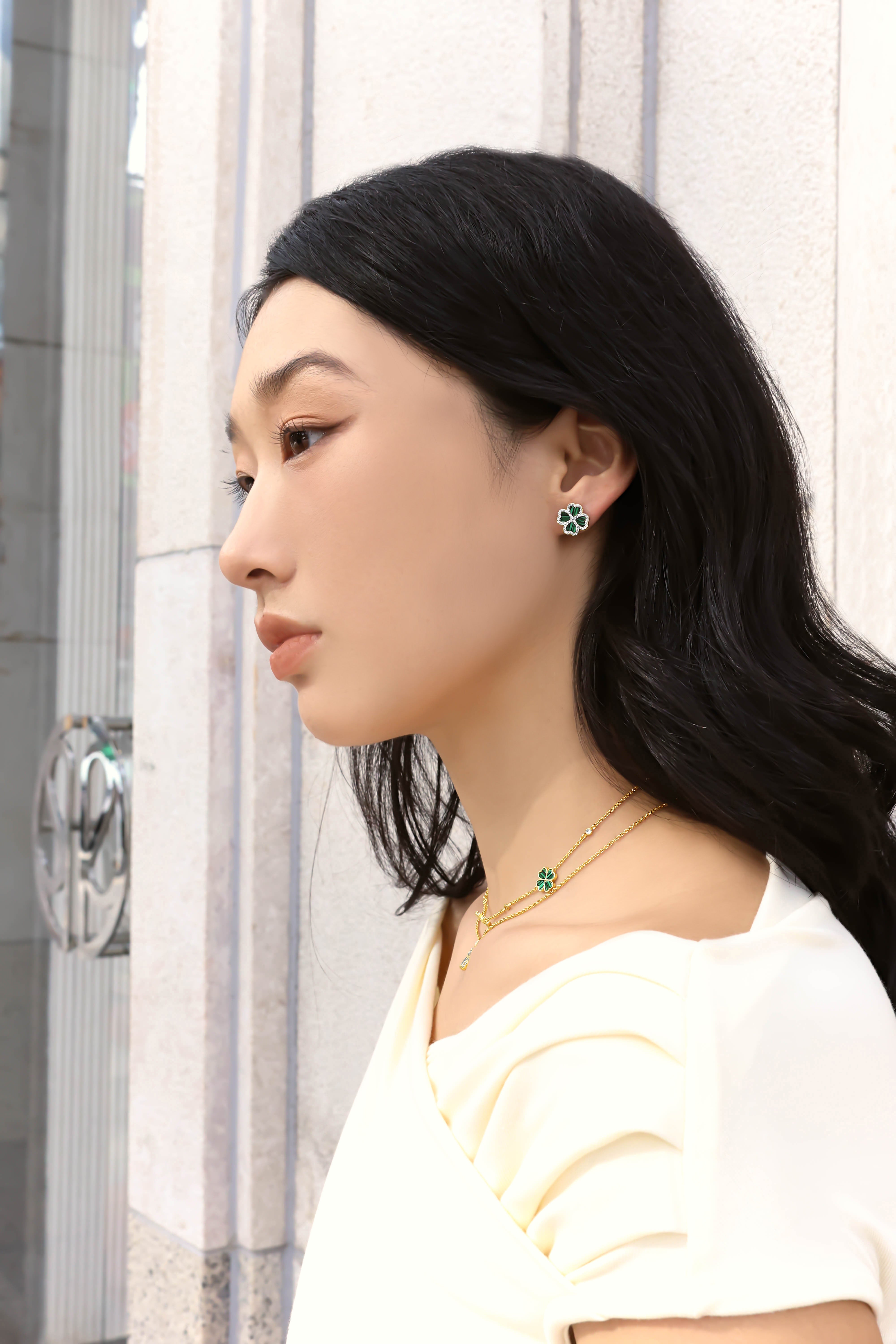 Lucky Emerald Clover Stud Earrings