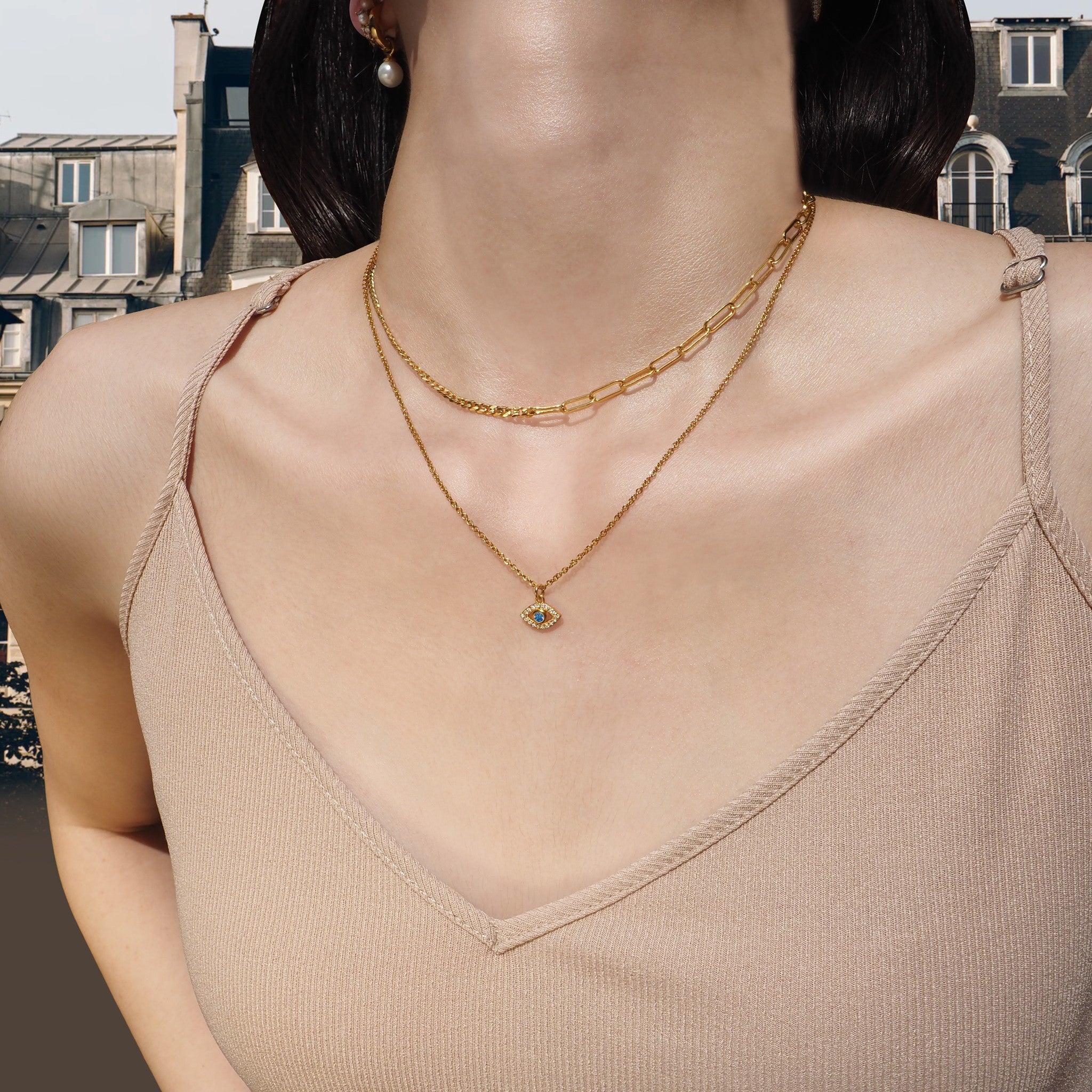 Two Tone Link Chain With Minimal Choker Necklace