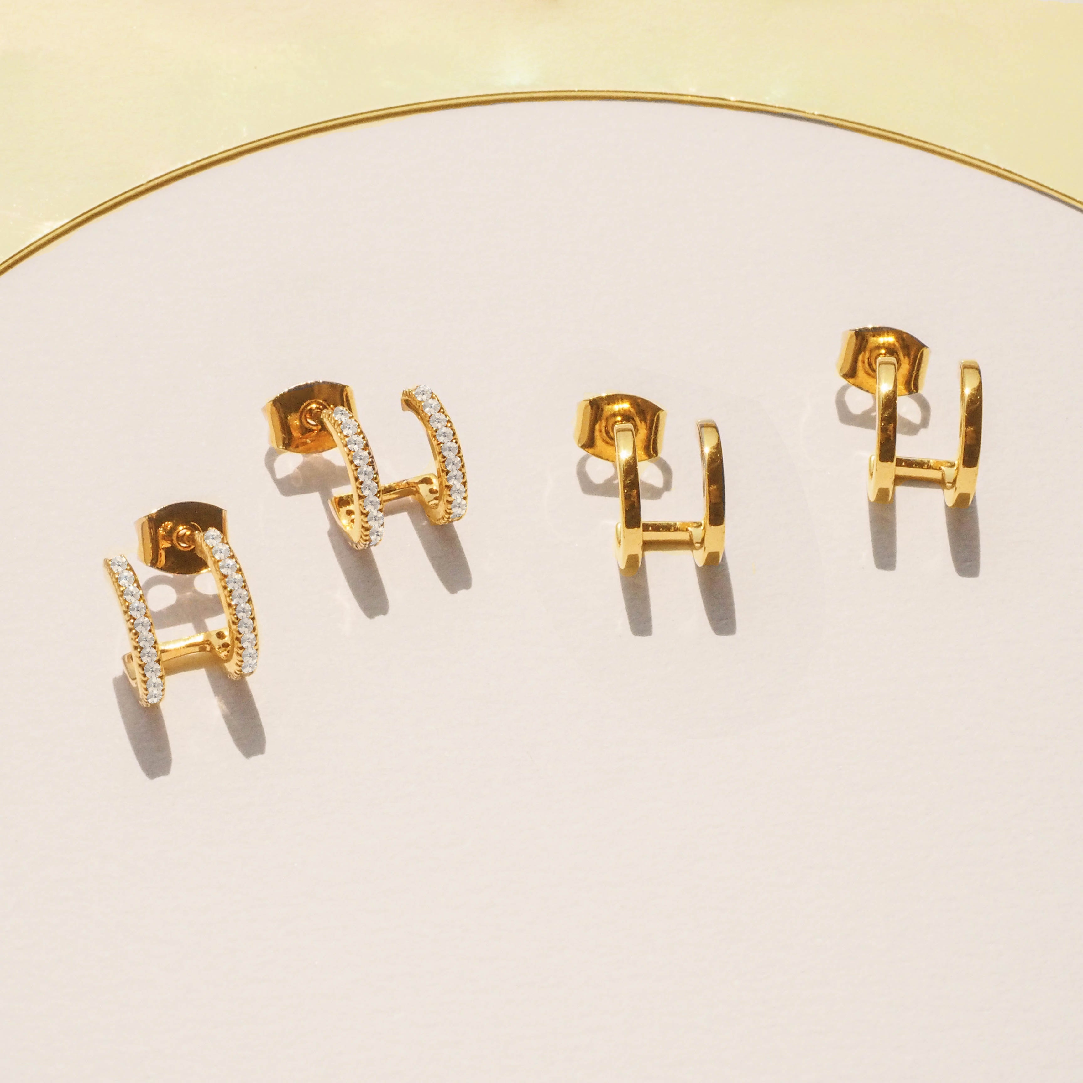 Half Crystal Double Bar Stud Earrings