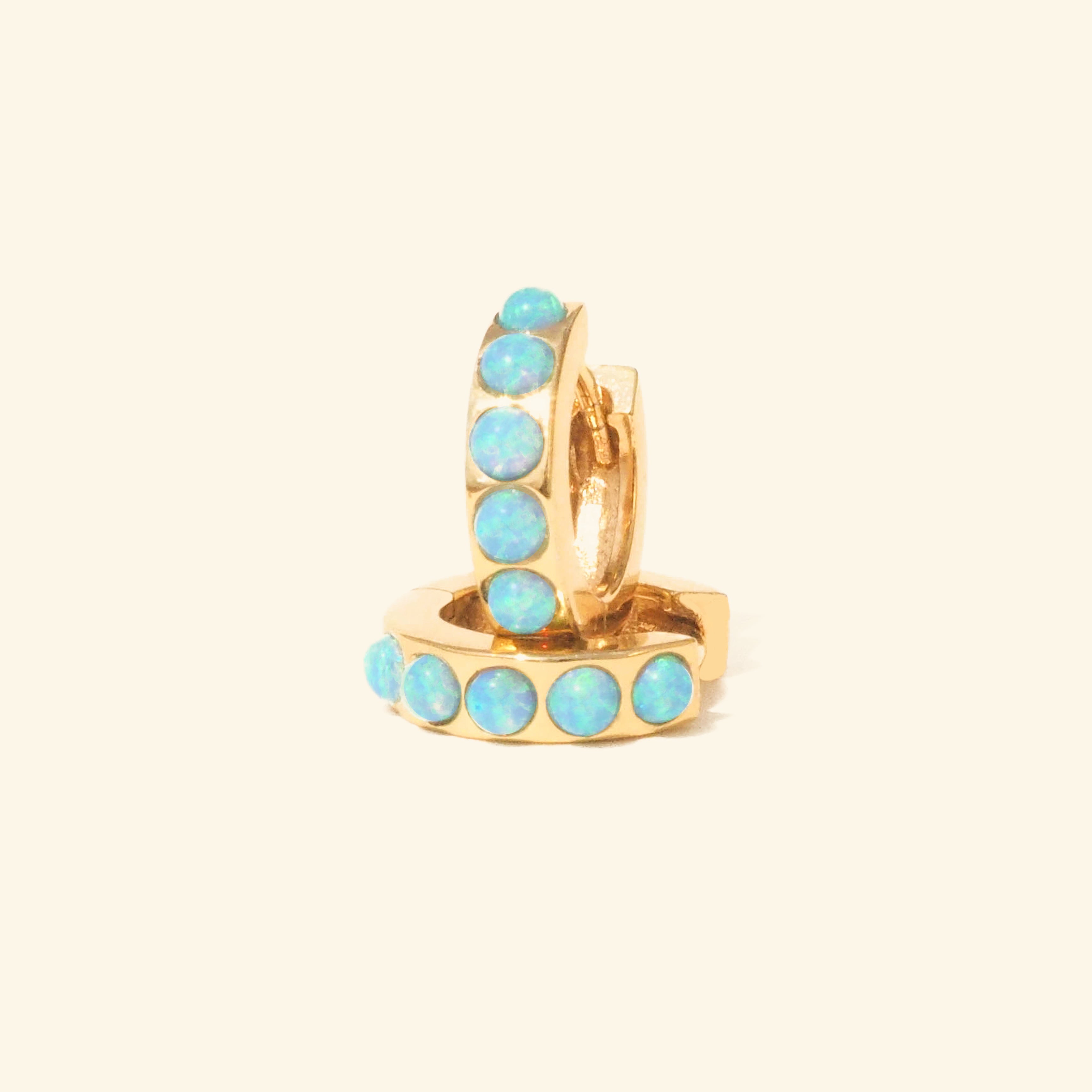 Blue Opal Huggie Hoop Earrings