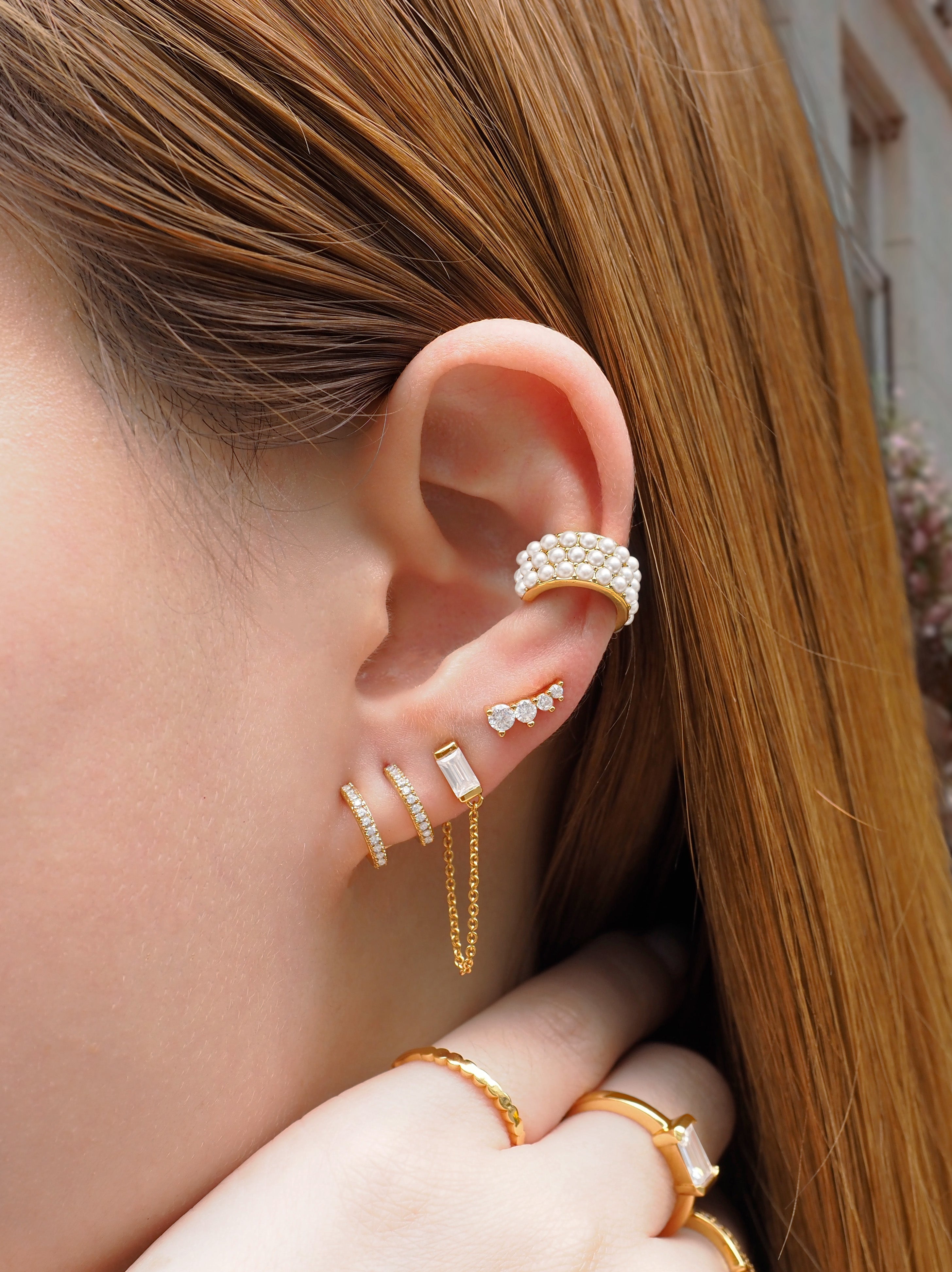 Triple Rolls Pearl Ear cuff