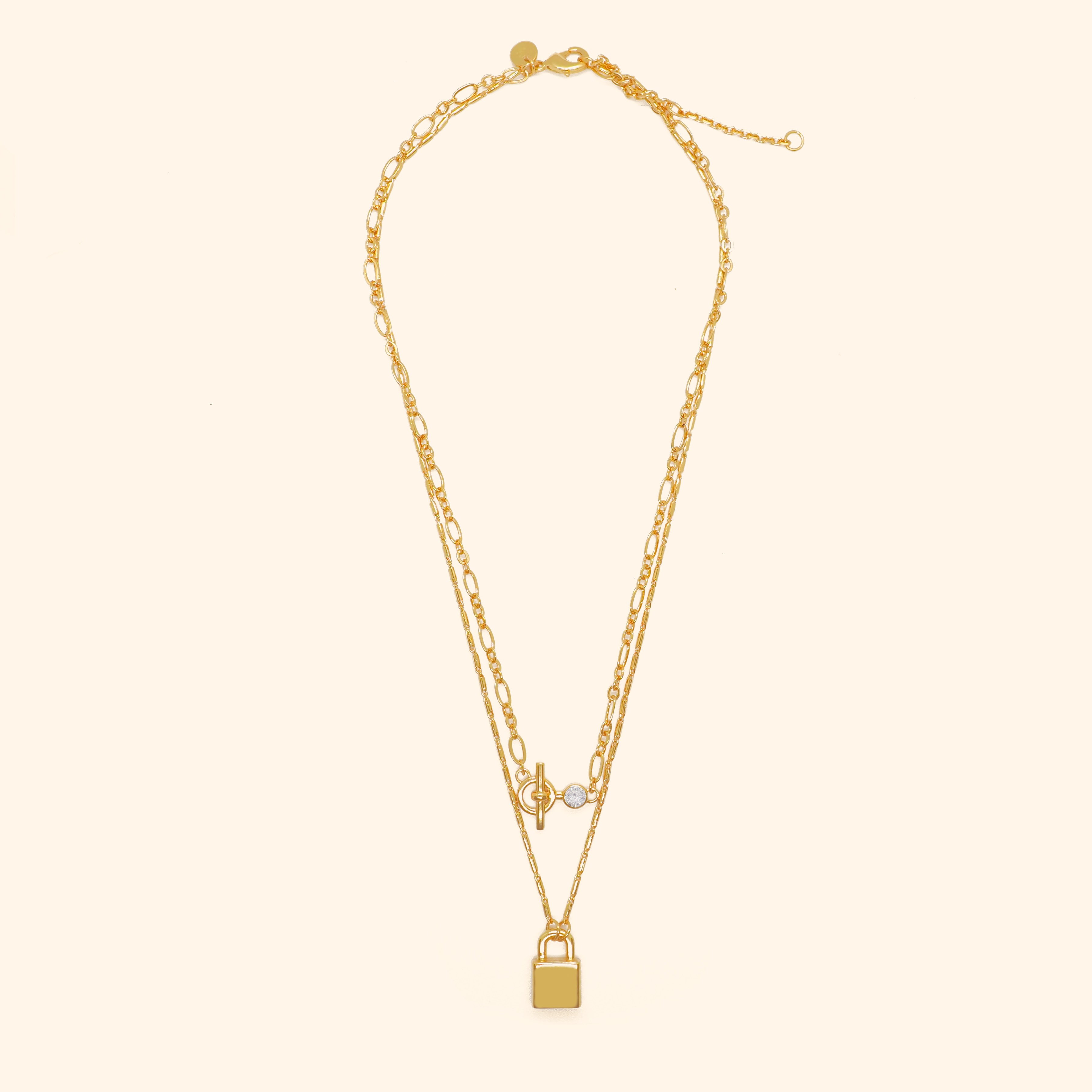 Mini Lock With Bezel Chain Multilayer Necklace