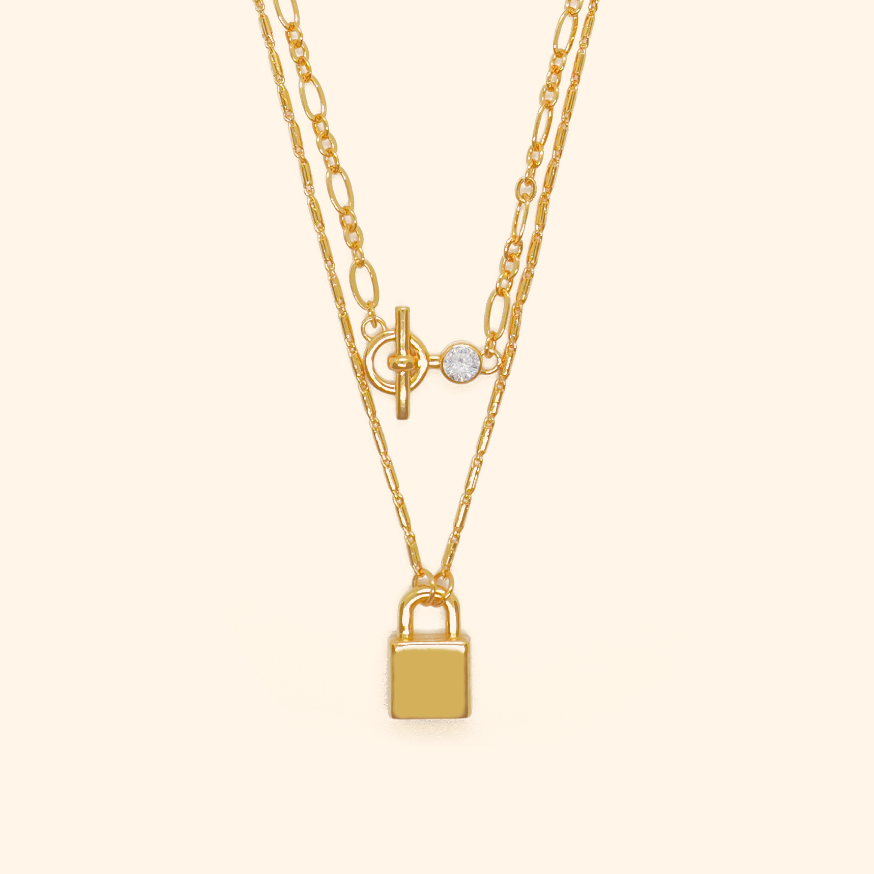 Mini Lock With Bezel Chain Multilayer Necklace