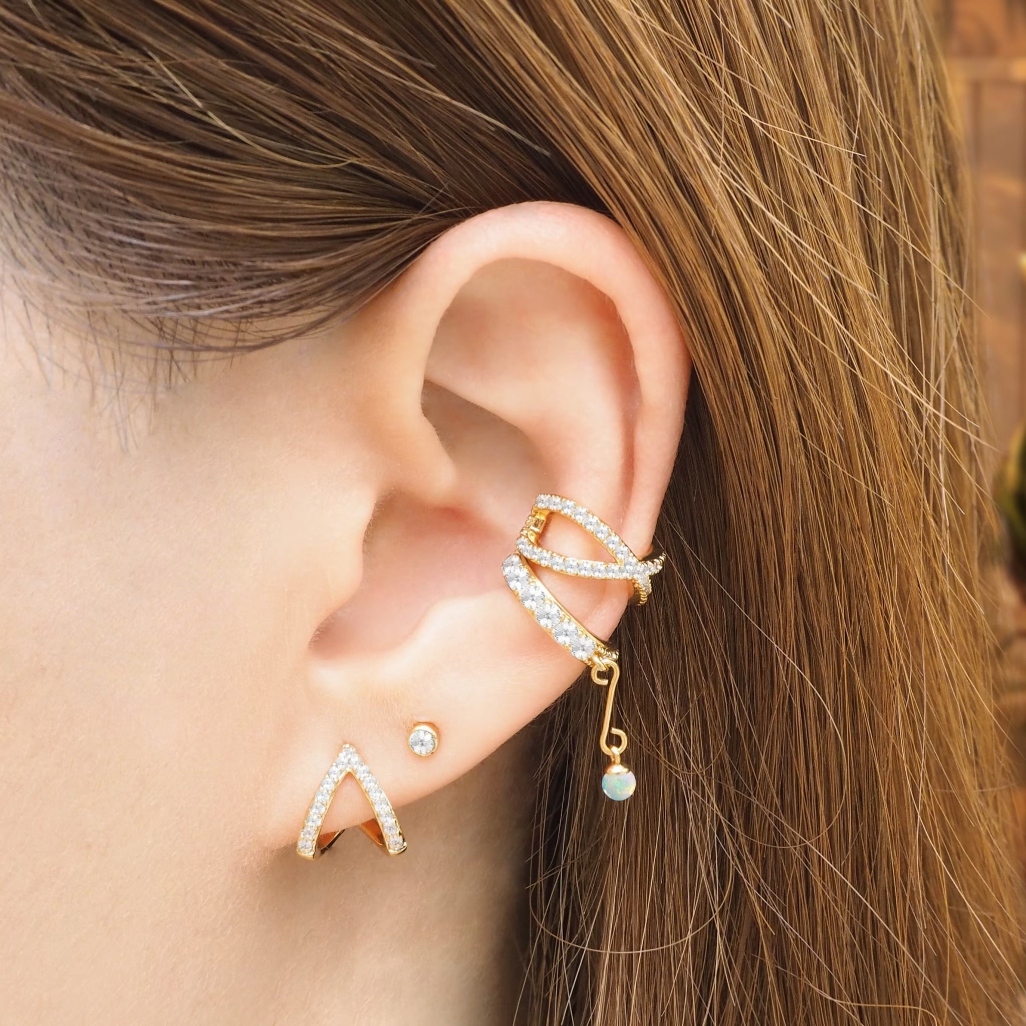 Crystal Chevron Stud Earrings