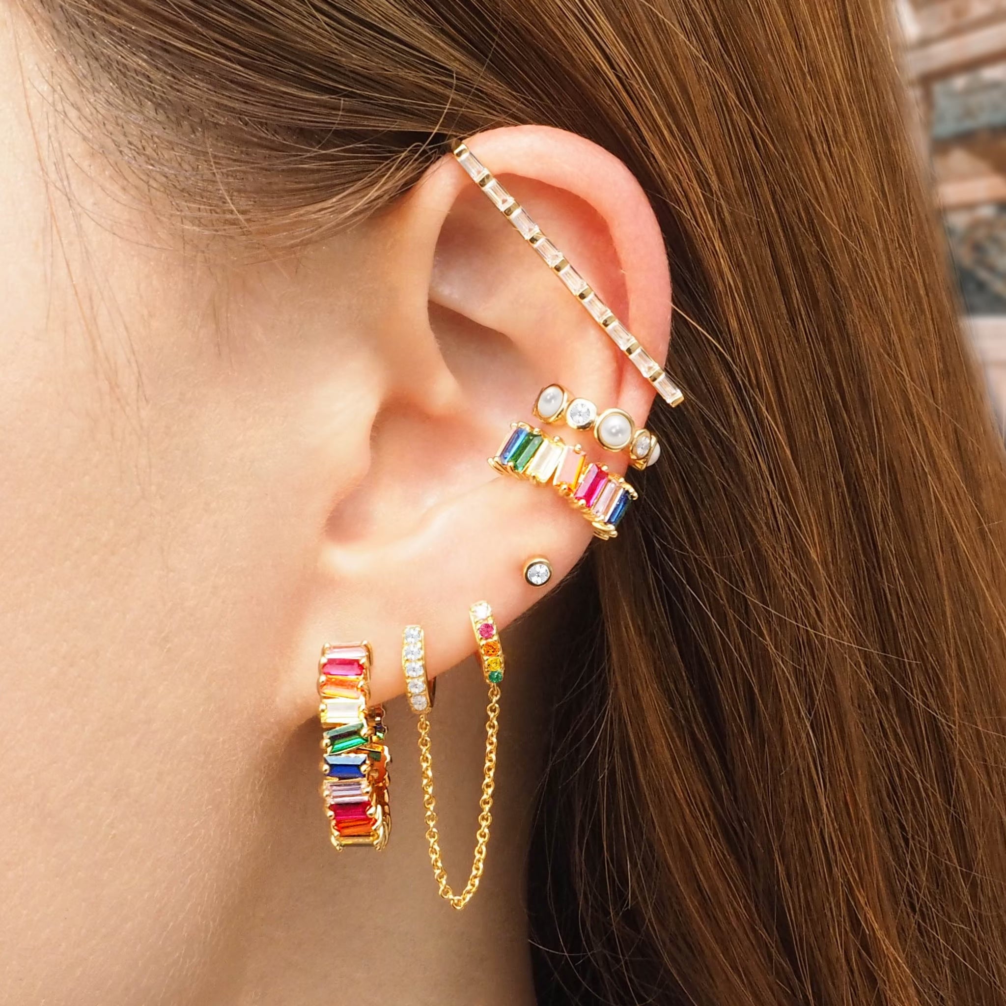 Lux Rainbow Baguette Earcuff