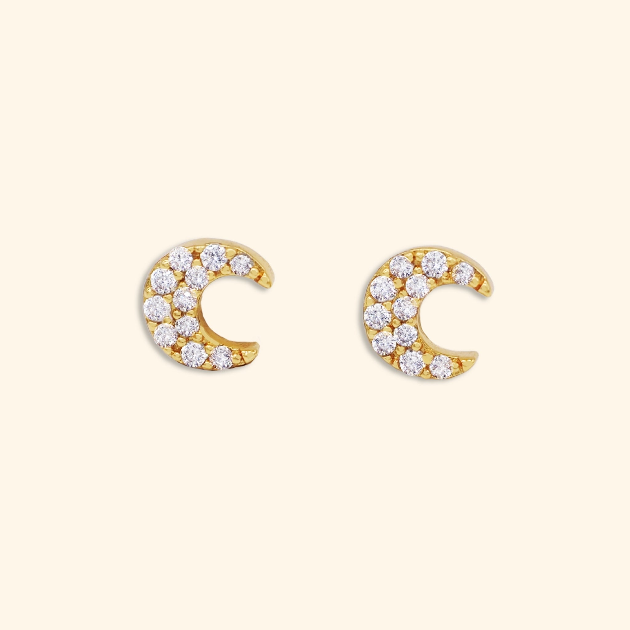 Mini Crescent Moon Crystal Stud Earrings