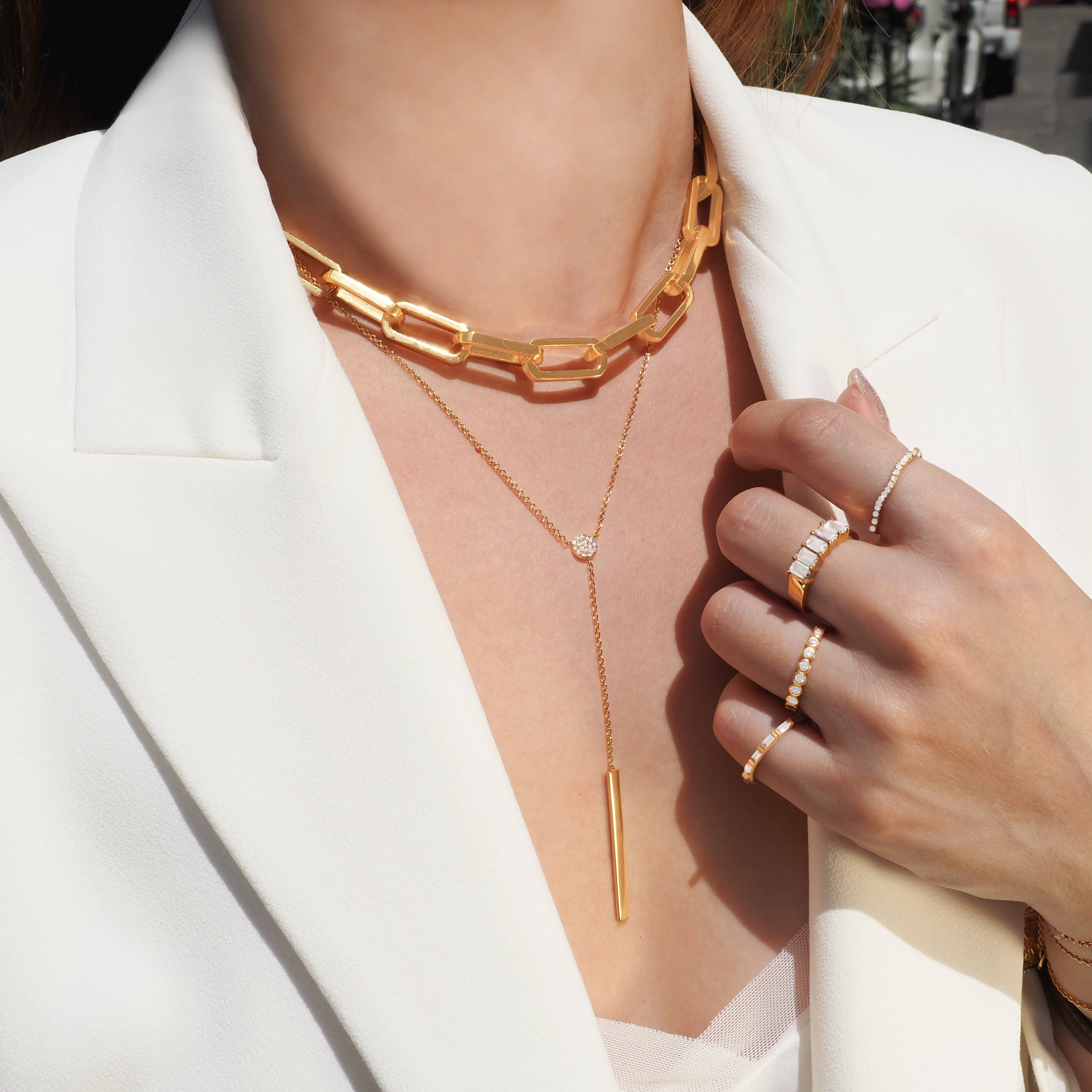 Lux Crystal Long Bar Necklace