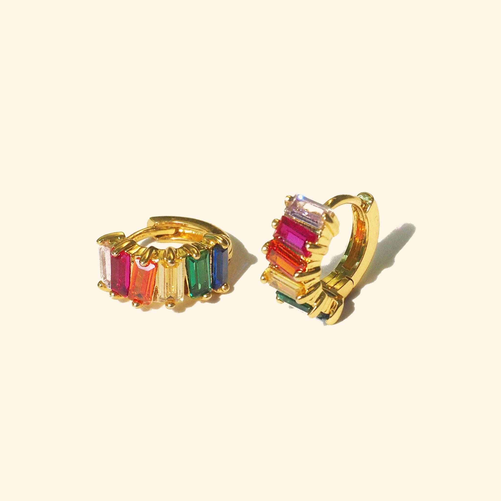 Lux Rainbow Baguette Huggie Hoop Earrings