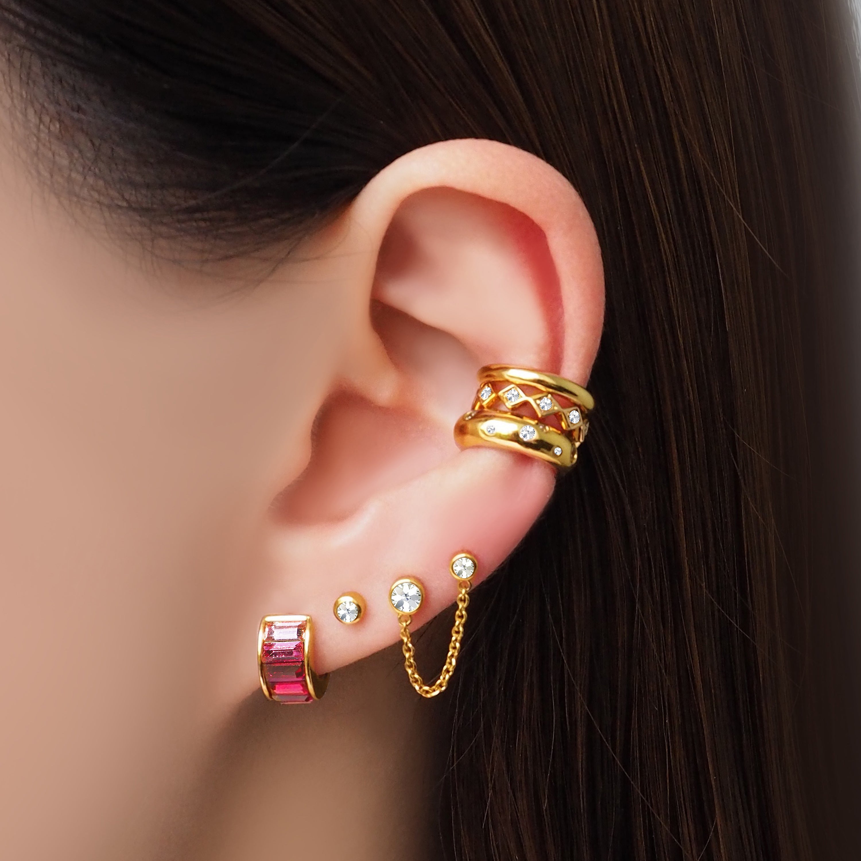 Pink Ombre Huggie Hoop Earrings