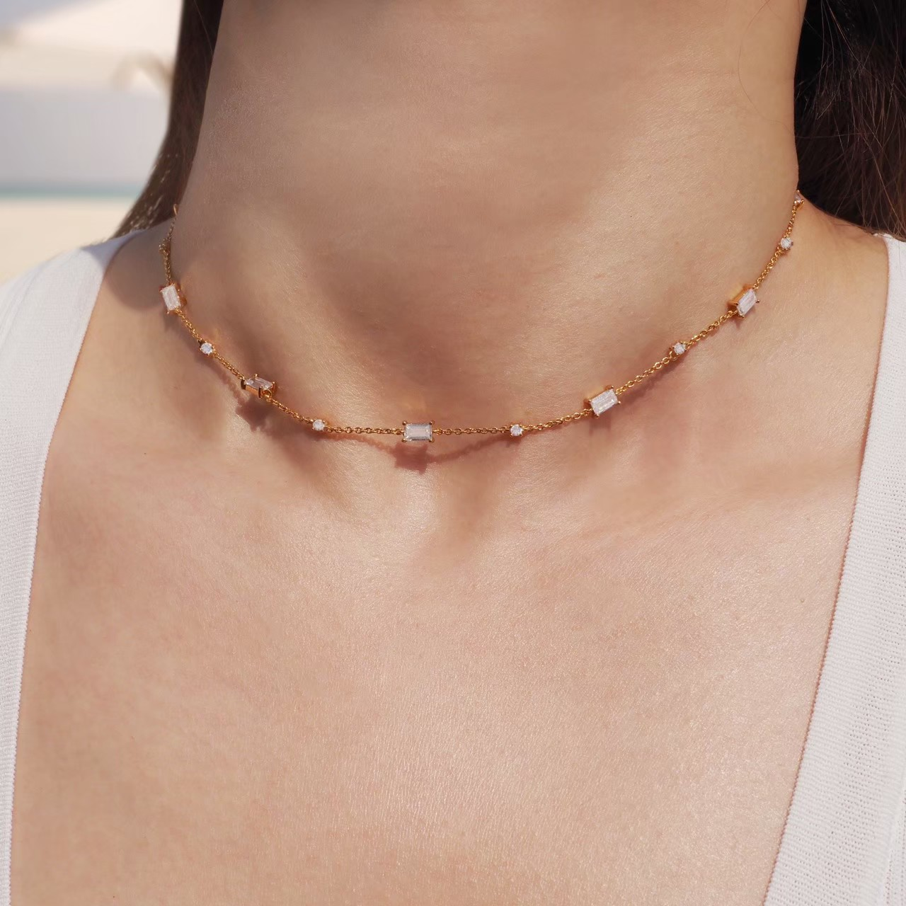 Crystal and Baguette Choker Necklace