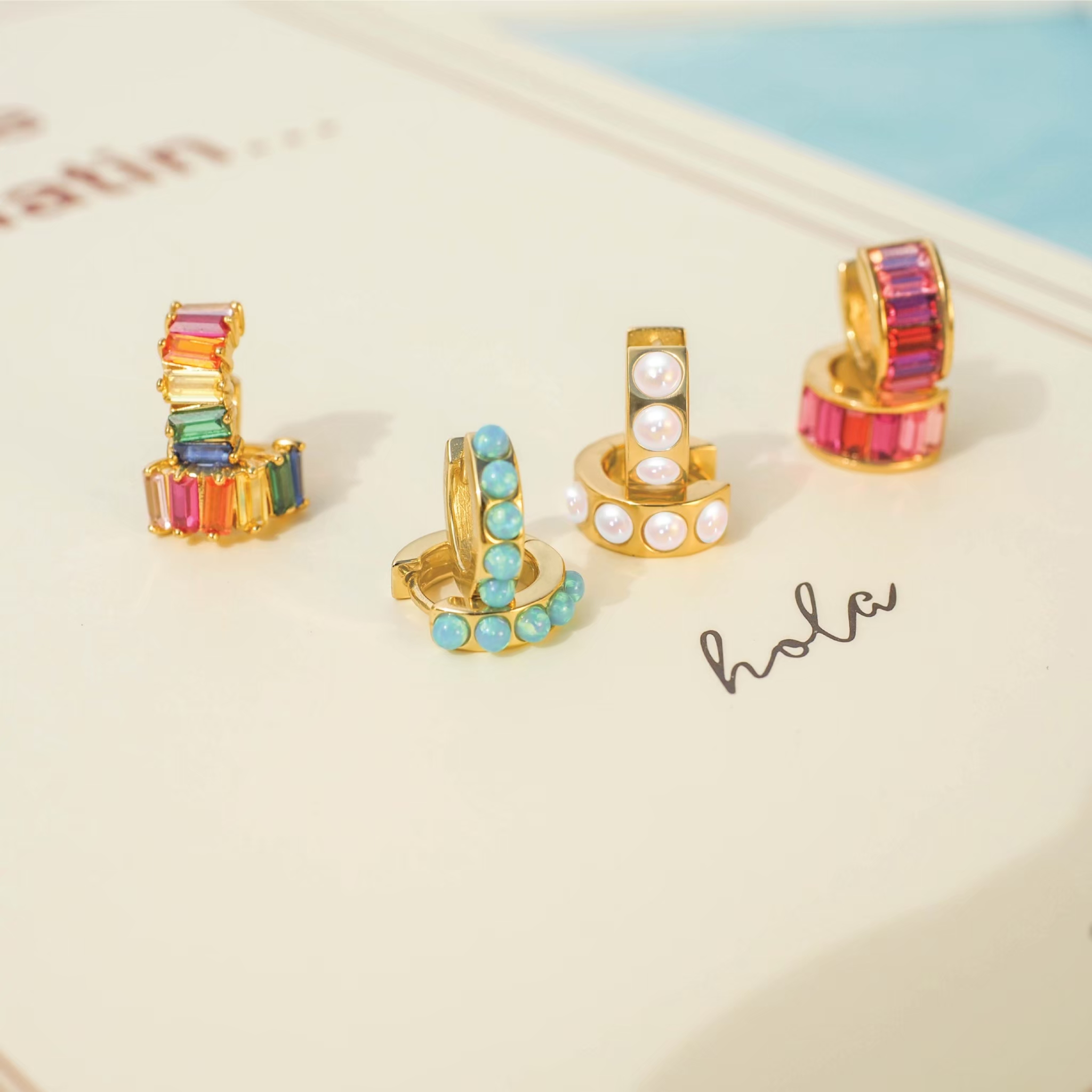 Lux Rainbow Baguette Huggie Hoop Earrings